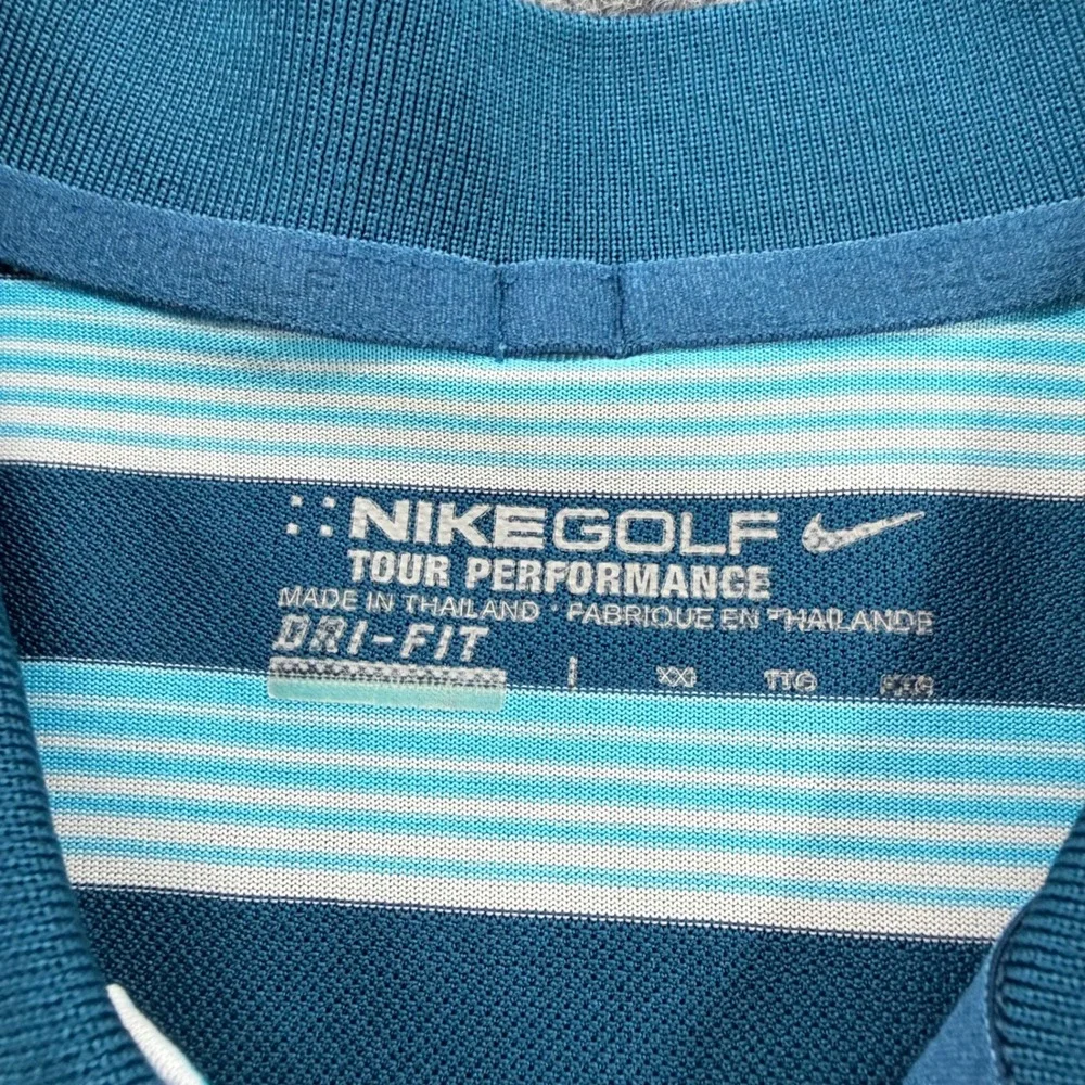 Nike Golf Disney Parks Mickey Mouse Polo Shirt Dri-FIT Striped 2XL Blue Men Rare